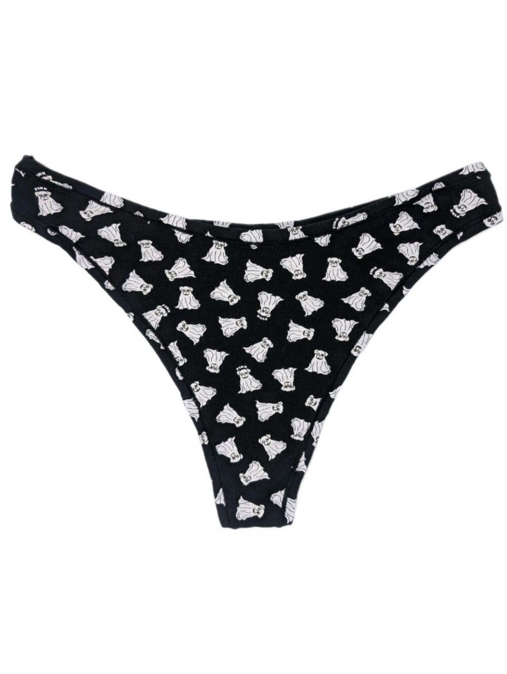 Victoria's Secret Pink High Leg Thong XL Halloween Panty Ghost Dog Black puppy